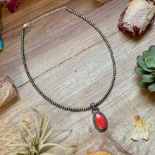 Load image into Gallery viewer, FREE Sterling Silver Pearl Necklace + MJ Oval Red Spiny Oyster Pendant
