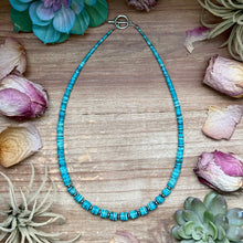 Load image into Gallery viewer, 19” Graduated Turquoise Heishi Necklace – 5mm Saucers
