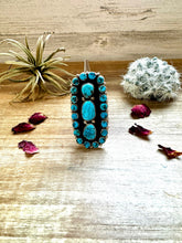 Load image into Gallery viewer, Big Ring - adjustable kingman turquoise ring and sterling silver
