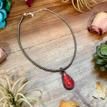 Load image into Gallery viewer, FREE Sterling Silver Pearl Necklace + MJ Red Spiny Oyster Teardrop Charm
