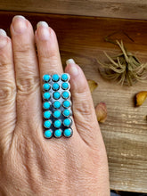 Load image into Gallery viewer, Adjustable Rectangle Ring with 21 Kingman Turquoise – Sterling Silver
