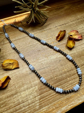 Load image into Gallery viewer, Blue Lace Agate &amp; Sterling Silver Pearl Necklace – 20 ½” Plus Extender
