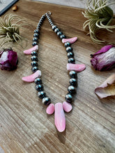 Load image into Gallery viewer, NFR Collection Necklace – 8mm &amp; 14mm Sterling Silver Pearls with Pink Conch Shell – 23"
