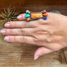 Load image into Gallery viewer, Long Ring- Size 5 - mix stone turquoise, spiny and sterling silver
