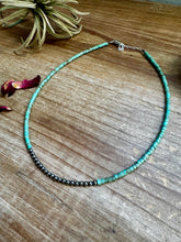 Load image into Gallery viewer, 3 mm Sterling Silver Pearls choker with magnesite green turquoise heishi - western jewelry
