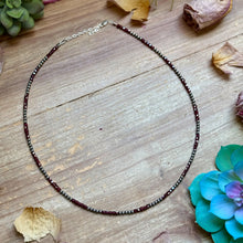 Load image into Gallery viewer, Dark Red Natural Garnet Necklace with Sterling Silver Pearls – 18.5”
