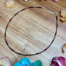 Load image into Gallery viewer, Dark Red Natural Garnet Necklace with Sterling Silver Pearls – 18.5”
