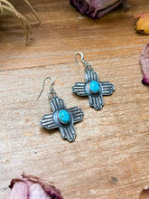 Load image into Gallery viewer, Sterling Silver Zia Dangle Earrings – Native Made by K. Billah
