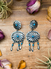 Load image into Gallery viewer, Sterling Silver Kingman Turquoise Dangle Earrings – Native Made by Cordelo Chee
