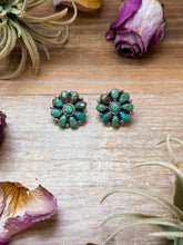 Load image into Gallery viewer, Sterling Silver Green Turquoise Cluster Earrings
