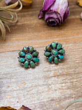Load image into Gallery viewer, Sterling Silver Green Turquoise Cluster Earrings

