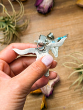 Load image into Gallery viewer, Sterling Silver Longhorn Pendant with Kingman Turquoise – Native Made by Leroy James (Navajo Artist)
