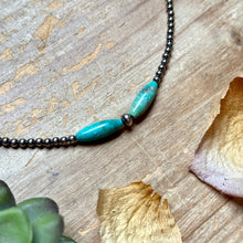 Load image into Gallery viewer, 15-Inch Sterling Silver Pearl &amp; Blue Turquoise Torpedo Choker
