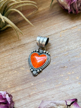Load image into Gallery viewer, Sterling Silver Orange Spiny Oyster Heart Pendant – Handmade by Artist Shay Pfeiffer
