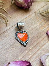 Load image into Gallery viewer, Sterling Silver Orange Spiny Oyster Heart Pendant – Handmade by Artist Shay Pfeiffer
