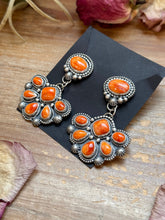 Load image into Gallery viewer, Sterling Silver Orange Spiny Oyster Half Cluster Dangle Earrings – Artist Shay Pfeiffer
