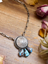 Load image into Gallery viewer, Sterling Silver Liberty Coin Necklace with Golden Hill Turquoise – 16” – 1945 Coin
